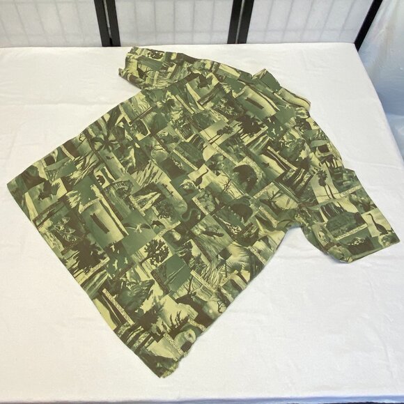 Columbia Short Sleeve Button Front Camo Patch Nature Print Shirt Green Brown XL - Picture 10 of 13